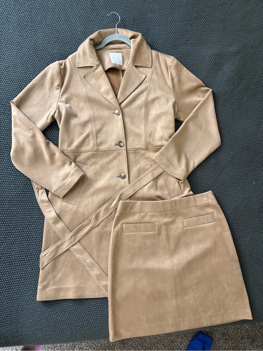 LC Lauren Conrad Tan Faux Suede Blazer Coat with Matching Skirt